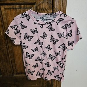 Faded Glory Pink and Black Butterfly Tee